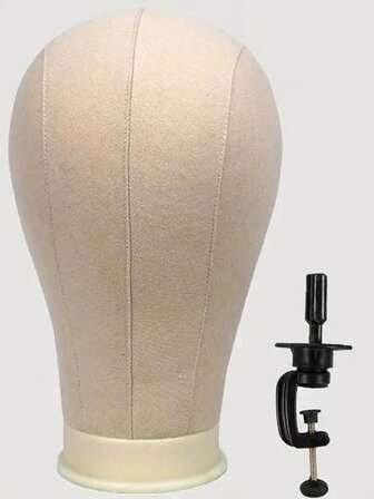 22-tums kanvas-perukhuvudmodell med stativ med monteringshål lämplig för dynamisk peruktillverkning, kvinnors kanvas-perukhuvudmodell med låg irritation, frisörverksamhet, peruktillverkning och display