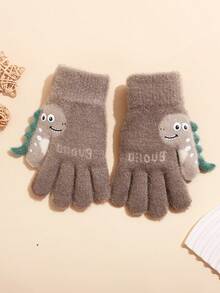 1 双儿童手套，秋冬季保暖毛绒五指可爱卡通恐龙针织手套，适合 3-7 岁男孩女孩 - 恐龍手套 - 查看 11