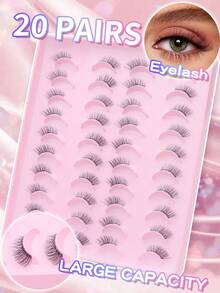 20pcs Professional Cat Eye False Eyelashes Set - 3D Fluffy Mink Effect, 5-7-10mm Mixed Layers | Ultra-Thin Invisible Lash Band, Extended Lash Tips, Create Natural Enlarging Eye Effect, Designed For Small Eyes | Reusable Waterproof Lashes, Naturally Curled - Black - View 1