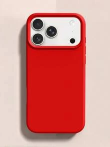 Solid Color Luxury Liquid Silicone 1pc Candy Color AI Button Phone Case Compatible With Iphone 17 Air 16 15 14 13 12 11 Pro Max Plus Ultra-Thin Shock-Proof Protection Phone Spring Gift - Red - View 3
