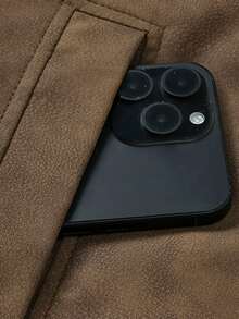 Men's Loose And Dropped Shoulder Silhouette Faux Fur Collar Warm Thermal Lined PU Leather Jacket, Autumn/Winter - Coffee Brown - View 8