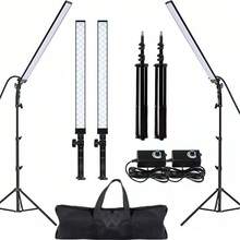 2 Pieza Lampara Para Pestañas Ajustable 1.6m 5500K, Kit De Iluminación Para Fotografía Con Soporte 2 Luces Led, Interruptor De Pie, Diseño Minimalista, Adecuada Para Oficina, Dormitorio, Lectura, Trabajo, Etc. - Negro - Ver 1