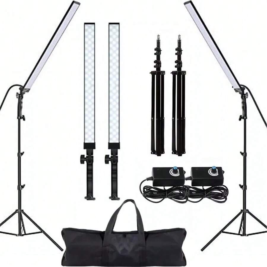 2 Pieza Lampara Para Pestañas Ajustable 1.6m 5500K, Kit De Iluminación Para Fotografía Con Soporte 2 Luces Led, Interruptor De Pie, Diseño Minimalista, Adecuada Para Oficina, Dormitorio, Lectura, Trabajo, Etc. - Negro - Ver 1