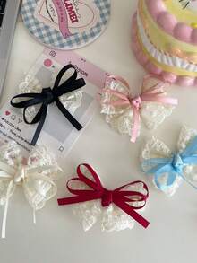 Presilha de cabelo com laço e acabamento em renda (2 unidades) - Um acessório doce e adorável com um charme feminino. - Multicolorido - Ver 12