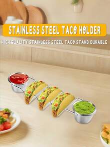 1 pieza Soporte de acero inoxidable para tacos, tazas para salsa, bandeja para servir tortillas, set de 2 soportes para tacos, soporte de acero inoxidable para tortillas, soporte multicompartimento para tacos, soporte para panqueques mexicanos, pinza para enrollados de maíz, soporte para sándwiches y almacenamiento de escritorio. - Multicolor - Ver 5