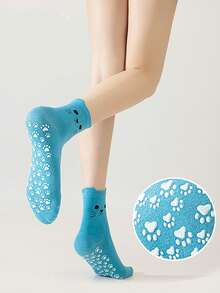 Süße Pilates Socken für Frauen, Cartoon Yoga Socken mit Katzenpfoten-Grip, Sport Socken für Fitness Indoor Yoga, nahtlose Socken bis zur Mitte des Waden
