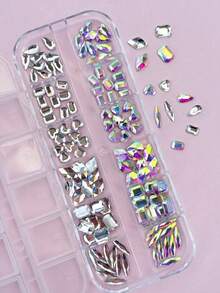 1 pudełko kryształków o nieregularnym kształcie, kryształki z płaskim dnem, biżuteria do zdobienia paznokci AB, ozdoby do paznokci, serce, romb, kropla wody, różne zestawy szklane i kryształowe, rękodzieło DIY, twarz, odzież, zdobienie paznokci, błyszczące amorficzne naklejki na paznokcie