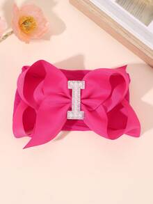 1 Pc A-Z Letters Elegant Plain Large Bow Ribbon Headband For Girl Baby Sweet Pearl Bow Hairbands Soft Satin Hair Bows Fashion Hair Accessories - Hot Pink - View 32