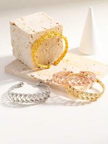 1pc Fashionable & Elegant Beaded Braided Open Cuff Bracelet, Suitable For Daily, Party, Festival Occasions, Gift