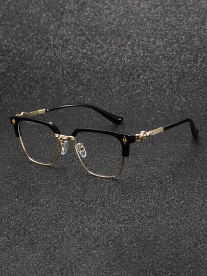 1 Pair Men's Metal Half-Frame Business Vintage Glasses With Clear Lenses, Suitable For Daily Wear, Computer Gaming And Office Use. Best Choice For Holiday Gifts And Men's Accessories. Decorative For Valentine's Day Date.