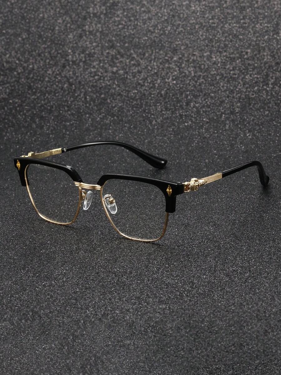 1 Pair Men's Metal Half-Frame Vintage Business Glasses With Clear Lenses, Suitable For Daily Wear, Computer Gaming And Office Use. Best Choice For Holiday Gifts, Men's Accessories, And Valentine's Day Date Decoration. - 無色 - 查看 1