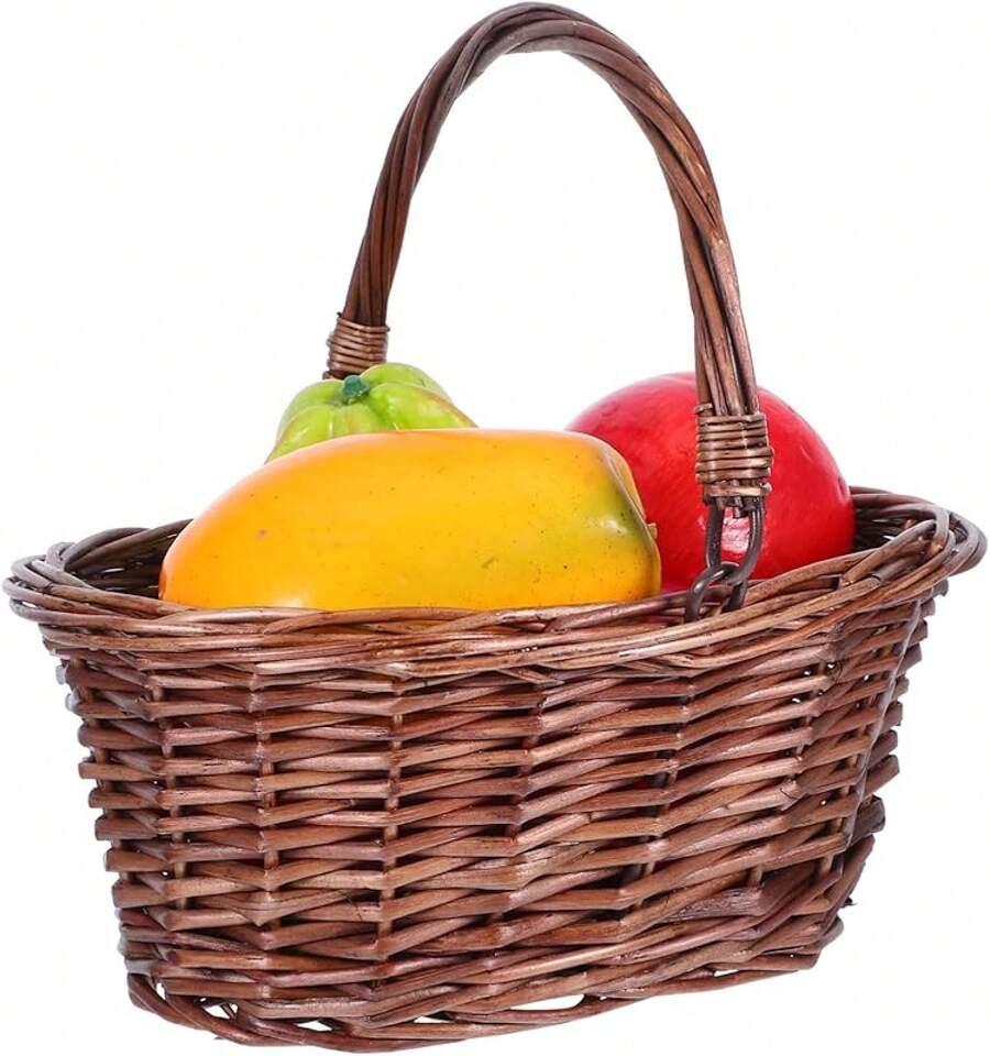 Wicker Picnic Basket With Handle Large Capacity Woven Basket Fruits Flowers Outdoor Activities - Wicker Storage Container - Coffee - View 1