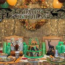 DHunter Theme Happy Birthday Banner Deer Hunting Party Decorations Camping Party Decorations Hunting Birthday Backdrop For Man Boys 9.8x1.6Feet - Style9 - View 4