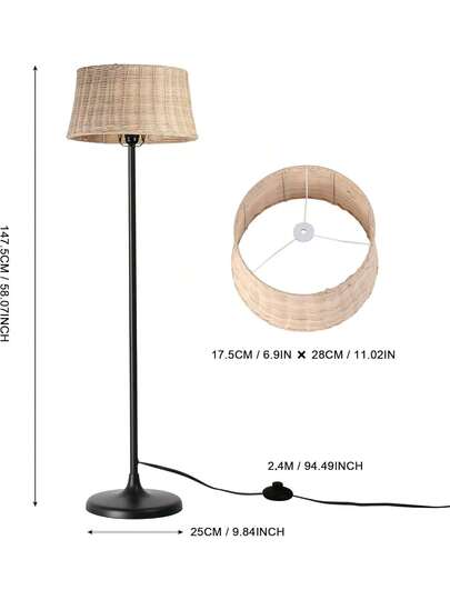 Alpinaluz "SERENA" Vloer Lamp, made Natural Bamboo Wicker, Cord Switch E27 Base Living Room Bedroom view 6