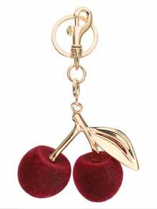 1pc Cherry Pendant, New Big Cherry Shape Crystal Pendant Key Chain, Sparkling Cherry Keyring Charm With Clip, Shiny Resin And Metal Materials, For Women Wallet And Bag Car Accessories Bag Charm School
