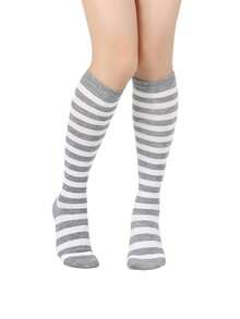 1 Pair Women's Striped Knee-High Socks, Striped Socks For Cosplay, European And American Sports & Casual Style, Calf Socks - Multicolor - View 5