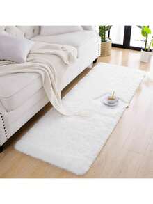 1pc Rug, Area Rug, Fluffy Bedroom Rug, Simple Rectangular Rug, Solid Color Bedroom Decorative Rug, Fall Decor, Christmas Decoration, Perfect Home Decor Holiday Decoration Rug, Halloween Gift, Room Decor, Multiple Sizes Fluffy Carpet For Living Room, Wonderful Room Decor, Soft And Comfortable For Boys And Girls Dorm Room, Washable, Pay Attention To The Size - White - View 4