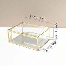 1pc Vintage Glass Jewelry Box, Rectangular Jewelry Display Storage Box With Lid, Vanity Trinket Box For Home Decor, Used To Store Jewelry, Rings, Bracelets, Jewelry Box, Dust-Proof Cosmetics And Accessories Storage Box, Rectangular Design, Glass Jewelry Box For Home Decor
