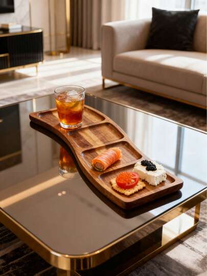 Acacia Wood Cocktail & Snack Tray – Food- Easy To Clean | Perfect For Evening Gatherings Home Bars & Outdoor Serving