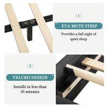 HOOMIC Modern Queen/King Faux Leather Bed Frame With Iron Pieces Decor, Low Profile Platform Bed With Height-Adjustable Headboard, Solid Wood Slat Support, No Box Spring Needed, Black/White/Black&White - màu đen - Xem 8