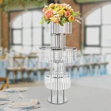 Crystal Vases For Centerpieces, 47.2in Metal Pedestal Stands For Table Chandelier Centerpiece Wedding, 5 Tier Round Flower Stand For Wedding Reception Birthday Party Events Home Decor - 銀色 - 查看 4