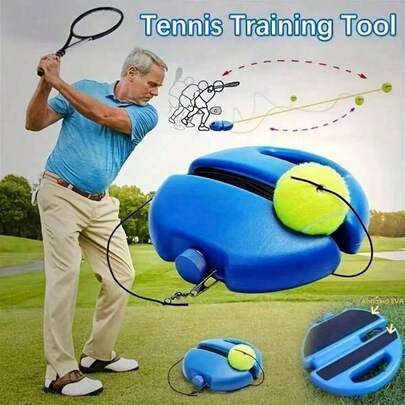 1pc Tennis Trainer With Rebound Ball Rope, Suitable For Solo Tennis Practice, Suitable For Home/Sports Court Training, High Elastic Rope, Tennis Training Accessory, Suitable For Adults/Beginners, Fillable Base, Octagonal/Round Shape, Blue/Orange/Classic Tennis Design, Unisex, Holiday Gift, Stress Relief