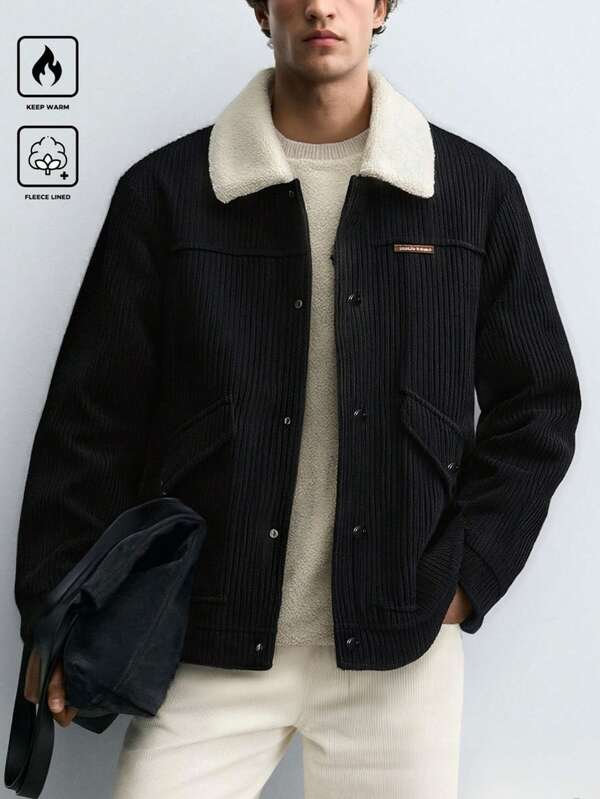 Men's Casual Minimalist Outdoor Jacket, Thermal Lined Thickened Windbreaker With Collar, Autumn/Winter