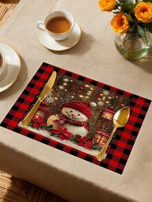 1 Stück Weihnachts-Schneemann Tischläufer, Weihnachtlicher dekorativer Tischläufer, Weihnachtlicher leinenähnlicher Tischläufer, Tischläufer, Tischläufer, 1 Stück Tischläufer, 4 Stücke Tischsets, 1 Stück Kissenbezug, 3 Produkte erhältlich, saisonale Innen- und Außendekoration für den Winter, Weihnachtsdekoration für Zuhause, Weihnachtsdekoration für Räume, Weihnachtsparty-Dekorationen - Verschiedenfarbig - Übersicht 9