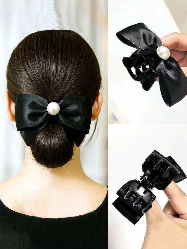 Silk Satin Bow Hair Claw Clips, Sweet Butterfly Barrette, Bohemian Polyester (Polyester) Acrylic Hair Clips, New Arrival For All Seasons Fashion Hair Clutch Winter Hair Accessories