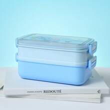 Miniso Stitch Gourmet Party 1400mL Double-Decker Lunch Box - Material, Adorable Stitch Print, Portable Lunch Container For Office Workers And Students(1 PC) - Multicolor - View 1
