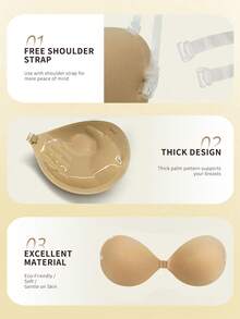 1 Pair Of Invisible Thickened Push-Up Palm Cup Nipple Adhesive Bra (With Extended Shoulder Straps 3CM Thickened)