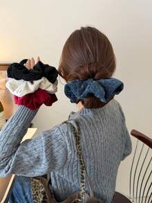 Elegant French Satin Cream White Glossy Oversized Scrunchie, Ladylike Solid Color Hair Tie