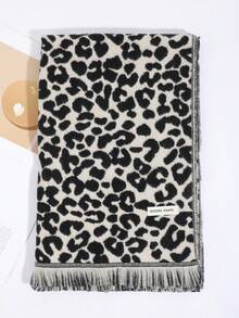 1pc Men's Casual Versatile Fashionable Leopard Print Tassel Scarf/Neck Warmer, Suitable For Winter Everyday Wear