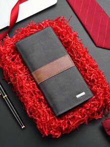 1pc Fashionable Men's Long Wallet, Thin Bifold Wallet With Multiple Card Slots, PU Leather Long Wallet, Travel Document Holder, Unisex Coin Purse