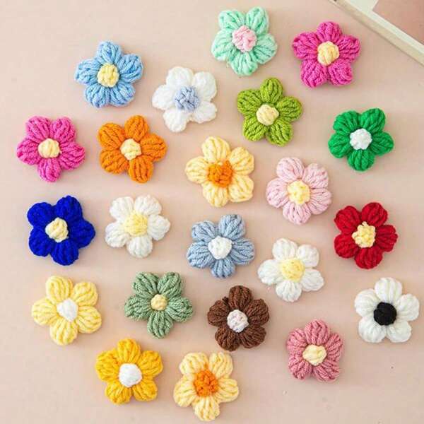 Braided Crochet Flowers - 10/30/50/100Pieces Mixed Color Handmade Colorful Wool Flowers Sewing Accessories, Small Puff Flowers For DIY Crafts, DIY Mirror Remake Materials, Hairbands, Hats & Clothing Accessories, Holiday Accessories, Crochet Supplies