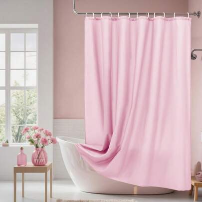 1pc Black Shower Curtain, Waterproof And Mildew-Proof, High-Quality Fabric, Machine Washable, Suitable For Bathroom, Balcony Partition, Solid Color Window Curtain, 71in*71in
