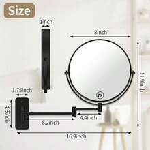 - Espejo de maquillaje de 20, 3 para montaje en pared, 1X7X, brazo oscilante de dos caras giratorio de 360, para hombres y mujeres en hotelhogar, chapado en cromo - 20,3L x 20,3A cm + Negro - Ver 5