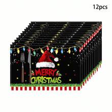 1/4/6 Stücke Leinen Weihnachtsszene Tischset, Landhausstil Winter Weihnachten Feiertag Heim Küche Tischdekoration. - Verschiedenfarbig - Übersicht 13