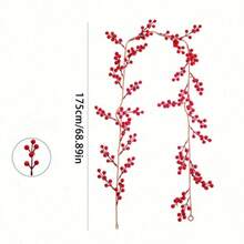1pc Red Berry Wreath, Flexible Artificial Vine, Winter Berry Wreath, Suitable For Decorating Christmas Trees, Windows, Doors, Fireplaces, Can Be Hung Indoors And Outdoors, Christmas Tree Decoration, Christmas Wreath - Multicolor - View 13