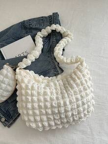 2件装柔软质感大容量母子单肩包休闲通勤泡泡云褶皱包韩版 - 米色 - 查看 7