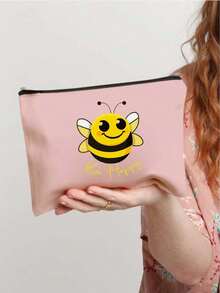 可爱蜜蜂化妆包，拉链收纳化妆包，印有可爱蜜蜂图案，可重复使用，便携零钱包，多功能收纳包，旅行洗漱包，浴室收纳包，珠宝收纳包，唇油收纳包，指甲油收纳包。适用于婚礼、大学、度假、旅行必备、宿舍必备、伴娘、女性、生日、母亲节、送给姐妹、朋友和老师的礼物，以及化妆间装饰。 - 彩色 - 查看 15