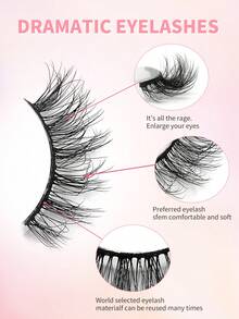 ENCHUW 16 pares de pestañas postizas suaves y naturales con aspecto sedoso y vaporoso, pestañas falsas tridimensionales de imitación de visón para uso diario - Negro - Ver 3