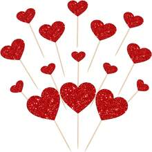 Heart Cupcake Toppers Red Glitter Happy Valentine's Day Cake Topper For Valentine's Day Wedding Birthday Engagement Anniversary Party Cake Decorations, Red Heart - Multicolor - View 8