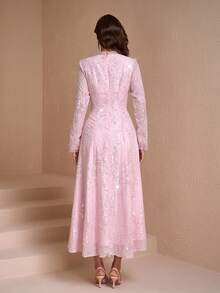 French Vintage Luxurious Sequins Embroidered Mesh Ruffle Trim Fitted Stylish Young Women Dress