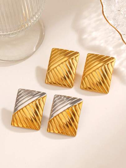 1 Paar minimalistische rechteckige Ohrstecker aus Edelstahl mit 18 Karat Goldauflage, geeignet für den täglichen Gebrauch von Frauen