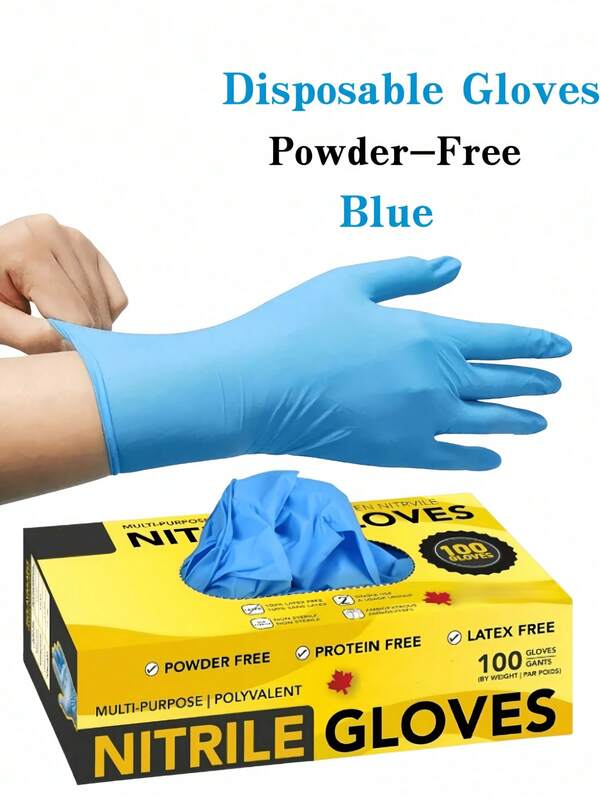 100pcs Blue Disposable Nitrile Gloves - Non-Medical Gloves For Both Hands, Suitable For Bathroom, Tattoo, Manicure, Hair Dyeing And Household Cleaning - Durable And Comfortable Design, Bathroom Gloves, Manicure Essential, Smooth Texture Gloves (Without Box)