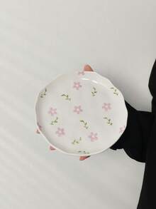 1/2/4pcs Floral Ceramic Dinner Plates, Fresh Ceramic Round Rim Plates, Home/Restaurant Dessert Plates, Casual Snack Plates, Afternoon Tea Cake Plates, Fruit Plates, Candy Dishes