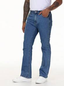 Men's Bootcut Jeans Slight Stretch Washed Denim Pants Regular Fit Vintage 70s Retro Style Streetwear Casual Fashion Look - 深色水洗藍 - 查看 2