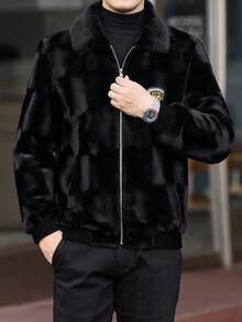 Men'S Fashion Faux Mink Coat, Luxury Thick Warm Lapel Collar, Jackets Are Suitable For Winter With Letter Patterns