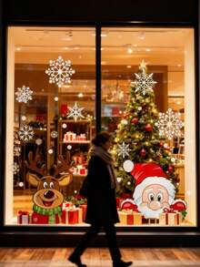 2 piezas Pegatinas navideñas para ventanas, Pegatinas de muñeco de nieve para ventanas, Pegatinas de vidrio navideñas, Decoración navideña y de invierno Pegatinas de copos de nieve para ventanas de vidrio, Pegatinas de decoración navideña para interiores Decoración navideña Pegatinas de Papá Noel, renos para fiestas